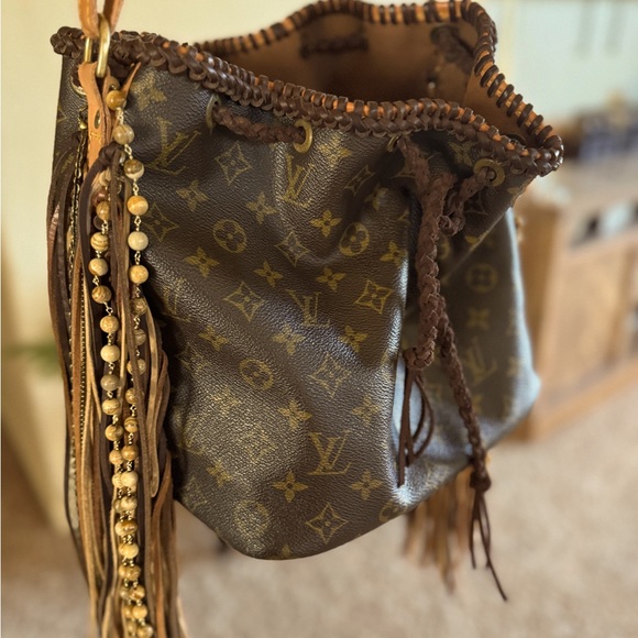 Vintage Boho LOUIS VUITTON Noe Monogram Shoulder Tote Bag Purse REVAMPED - Picture 5 of 5
